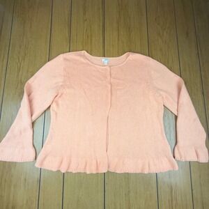 J. Jill Petite L Peach‎ Ruffle Bell Sleeve Knit Cardigan Sweater